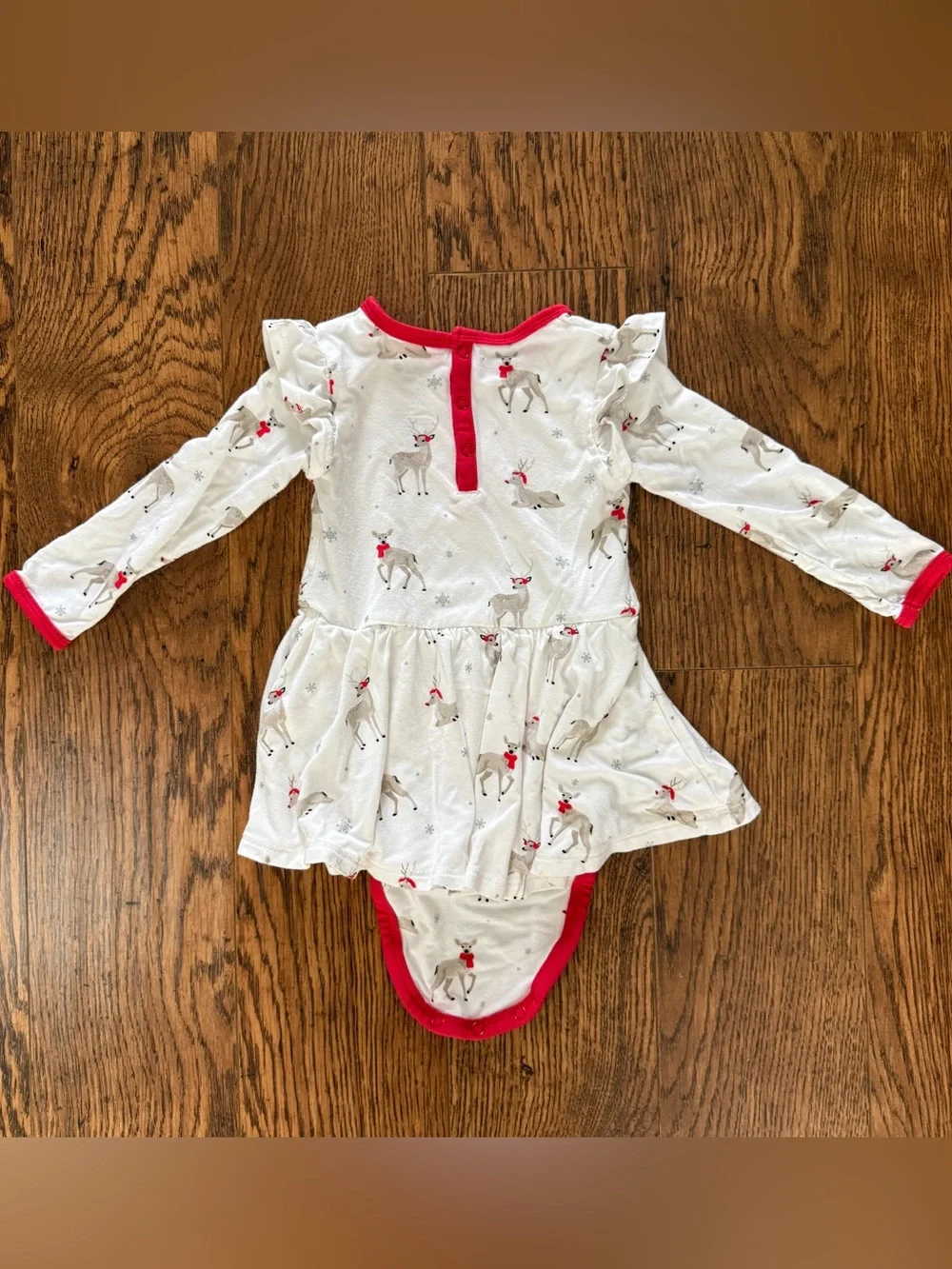 Kyte Baby Twirl Bodysuit in White Reindeer print 12-18mo